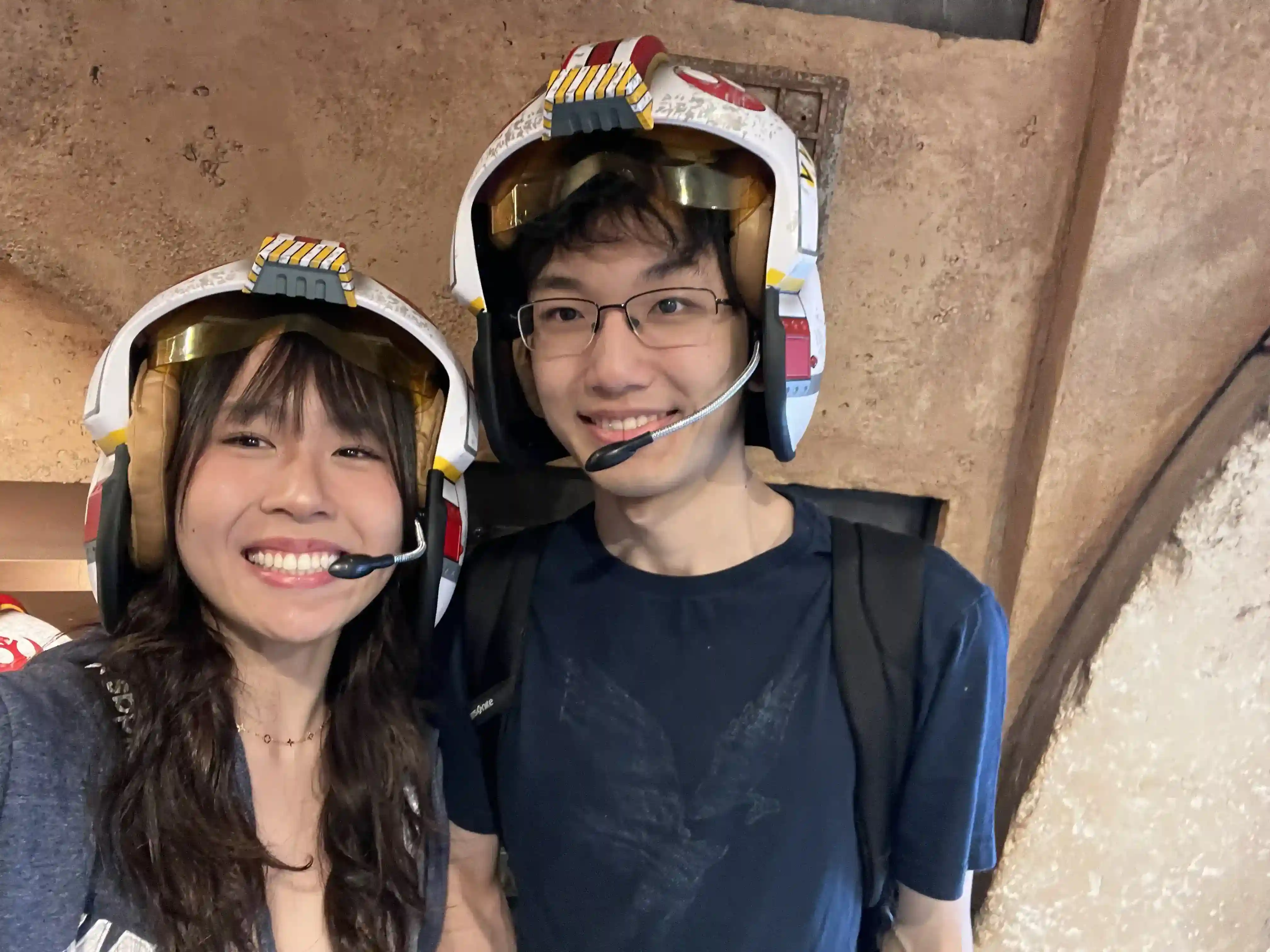 Wearing pilot helmets